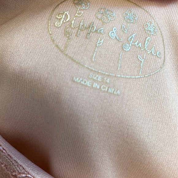 Pippa & Julie girls long sleeve LACE stretch formal dress blush pink size 14 - Picture 8 of 11